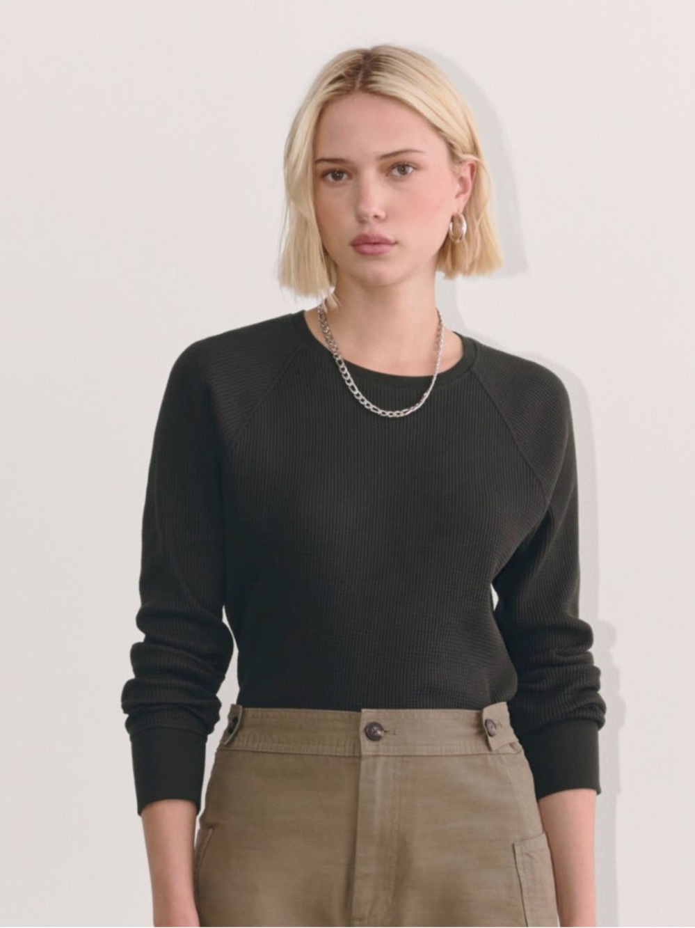 Everlane like new- Black Long-Sleeve Waffle Knit Top size XS